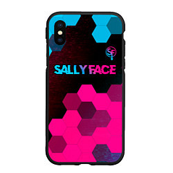 Чехол iPhone XS Max матовый Sally Face - neon gradient: символ сверху, цвет: 3D-черный