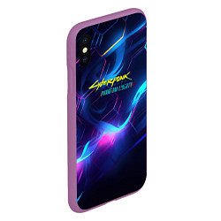 Чехол iPhone XS Max матовый Cyberpunk phantom logo neon, цвет: 3D-фиолетовый — фото 2