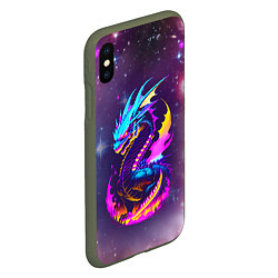 Чехол iPhone XS Max матовый Space dragon - neon glow - neural network, цвет: 3D-темно-зеленый — фото 2