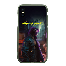 Чехол iPhone XS Max матовый Cyberpunk 2077 - Keanu Reeves, цвет: 3D-темно-зеленый