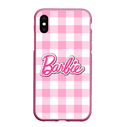 Чехол iPhone XS Max матовый Барби лого розовая клетка, цвет: 3D-малиновый