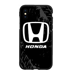 Чехол iPhone XS Max матовый Honda speed на темном фоне со следами шин, цвет: 3D-черный