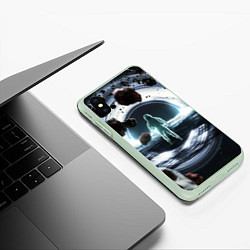 Чехол iPhone XS Max матовый Black hole astronaut, цвет: 3D-салатовый — фото 2