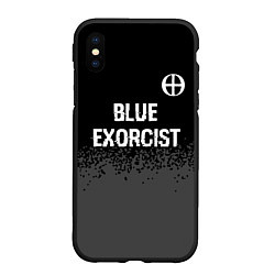 Чехол iPhone XS Max матовый Blue Exorcist glitch на темном фоне: символ сверху, цвет: 3D-черный