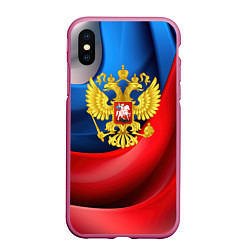 Чехол iPhone XS Max матовый Золотой герб России, цвет: 3D-малиновый