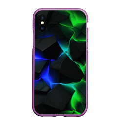 Чехол iPhone XS Max матовый Синие и зеленые плиты, цвет: 3D-фиолетовый