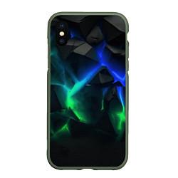 Чехол iPhone XS Max матовый Разлом синих и зеленых плит, цвет: 3D-темно-зеленый