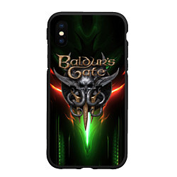 Чехол iPhone XS Max матовый Baldurs Gate 3 logo green red light, цвет: 3D-черный