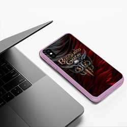 Чехол iPhone XS Max матовый Baldurs Gate 3 logo dark red black, цвет: 3D-сиреневый — фото 2