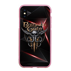 Чехол iPhone XS Max матовый Baldurs Gate 3 logo black red, цвет: 3D-розовый
