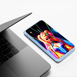 Чехол iPhone XS Max матовый Девушка с голубыми глазами на неоновой сцене, цвет: 3D-голубой — фото 2