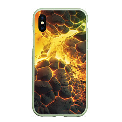 Чехол iPhone XS Max матовый Разлом плит из лавы, цвет: 3D-салатовый