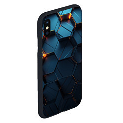 Чехол iPhone XS Max матовый Синие объемные плиты с оранжевыми вставками, цвет: 3D-черный — фото 2