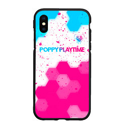 Чехол iPhone XS Max матовый Poppy Playtime neon gradient style: символ сверху, цвет: 3D-черный