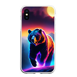 Чехол iPhone XS Max матовый Люминесцентный медведь гризли, цвет: 3D-белый