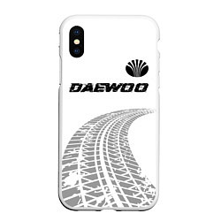 Чехол iPhone XS Max матовый Daewoo speed на светлом фоне со следами шин: симво, цвет: 3D-белый