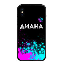 Чехол iPhone XS Max матовый Диана и неоновый герб России: символ сверху, цвет: 3D-черный