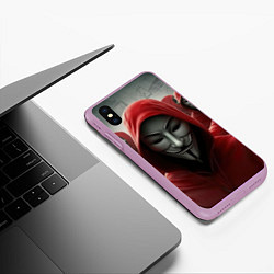 Чехол iPhone XS Max матовый Анонимусы в красных капюшонах, цвет: 3D-сиреневый — фото 2