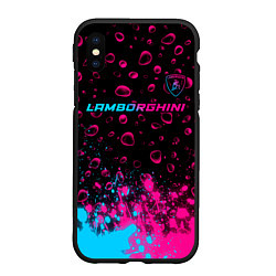 Чехол iPhone XS Max матовый Lamborghini - neon gradient: символ сверху, цвет: 3D-черный