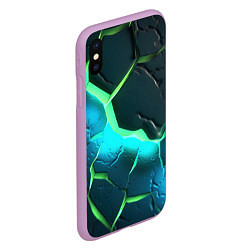 Чехол iPhone XS Max матовый Зеленое неоновое свечение из зеленых плит, цвет: 3D-сиреневый — фото 2