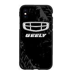 Чехол iPhone XS Max матовый Geely speed на темном фоне со следами шин, цвет: 3D-черный