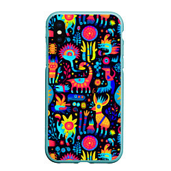 Чехол iPhone XS Max матовый Космические веселые монстрики, цвет: 3D-мятный