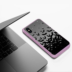 Чехол iPhone XS Max матовый Серый фон и летучие мыши, цвет: 3D-сиреневый — фото 2