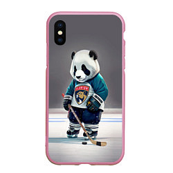 Чехол iPhone XS Max матовый Panda striker of the Florida Panthers, цвет: 3D-розовый