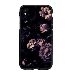 Чехол iPhone XS Max матовый Цветы приглушенный чёрный