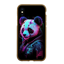 Чехол iPhone XS Max матовый Панда в красках киберпанк, цвет: 3D-коричневый