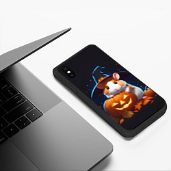 Чехол iPhone XS Max матовый Хомяк в шляпе ведьмы и тыква на Хэллоуин, цвет: 3D-черный — фото 2