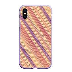 Чехол iPhone XS Max матовый Персиковый полосатый, цвет: 3D-светло-сиреневый