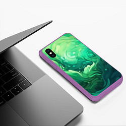 Чехол iPhone XS Max матовый Зеленые абстрактные волны, цвет: 3D-фиолетовый — фото 2
