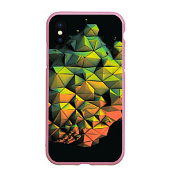Чехол iPhone XS Max матовый Зеленая кубическая абстракция, цвет: 3D-розовый