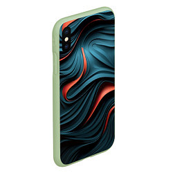 Чехол iPhone XS Max матовый Сине-оранжевая абстрактная волна, цвет: 3D-салатовый — фото 2