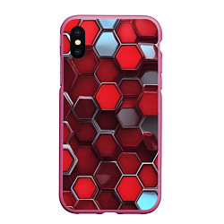 Чехол iPhone XS Max матовый Cyber hexagon red, цвет: 3D-малиновый