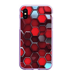 Чехол iPhone XS Max матовый Cyber hexagon red, цвет: 3D-сиреневый