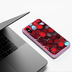 Чехол iPhone XS Max матовый Cyber hexagon red, цвет: 3D-сиреневый — фото 2