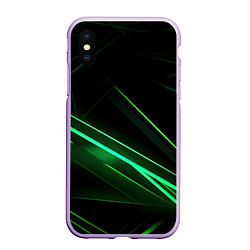 Чехол iPhone XS Max матовый Green lines black backgrouns, цвет: 3D-сиреневый