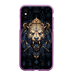 Чехол iPhone XS Max матовый Медведь викингов, цвет: 3D-фиолетовый