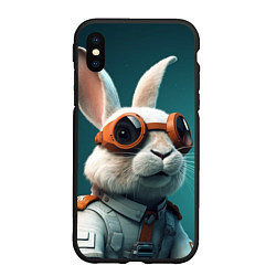 Чехол iPhone XS Max матовый Белый кролик-космонавт, цвет: 3D-черный