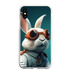 Чехол iPhone XS Max матовый Белый кролик-космонавт, цвет: 3D-белый
