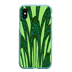 Чехол iPhone XS Max матовый Зеленый растительный мотив, цвет: 3D-мятный