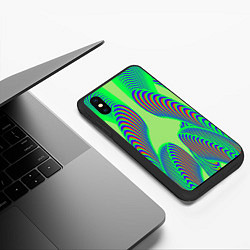 Чехол iPhone XS Max матовый Сине-зеленые изгибы, цвет: 3D-черный — фото 2