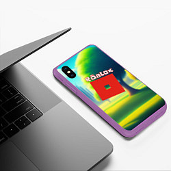 Чехол iPhone XS Max матовый Роблокс пейзаж, цвет: 3D-фиолетовый — фото 2
