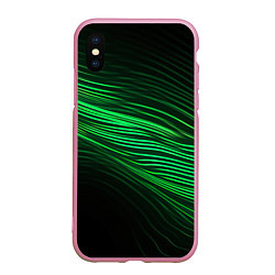 Чехол iPhone XS Max матовый Green neon lines, цвет: 3D-розовый