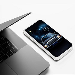 Чехол iPhone XS Max матовый Мерседес черное небо, цвет: 3D-белый — фото 2