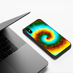 Чехол iPhone XS Max матовый Тай-дай коричневый, цвет: 3D-черный — фото 2