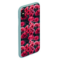 Чехол iPhone XS Max матовый Красные цветы узор, цвет: 3D-мятный — фото 2