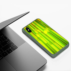Чехол iPhone XS Max матовый Зеленые неоновые полосы, цвет: 3D-темно-зеленый — фото 2